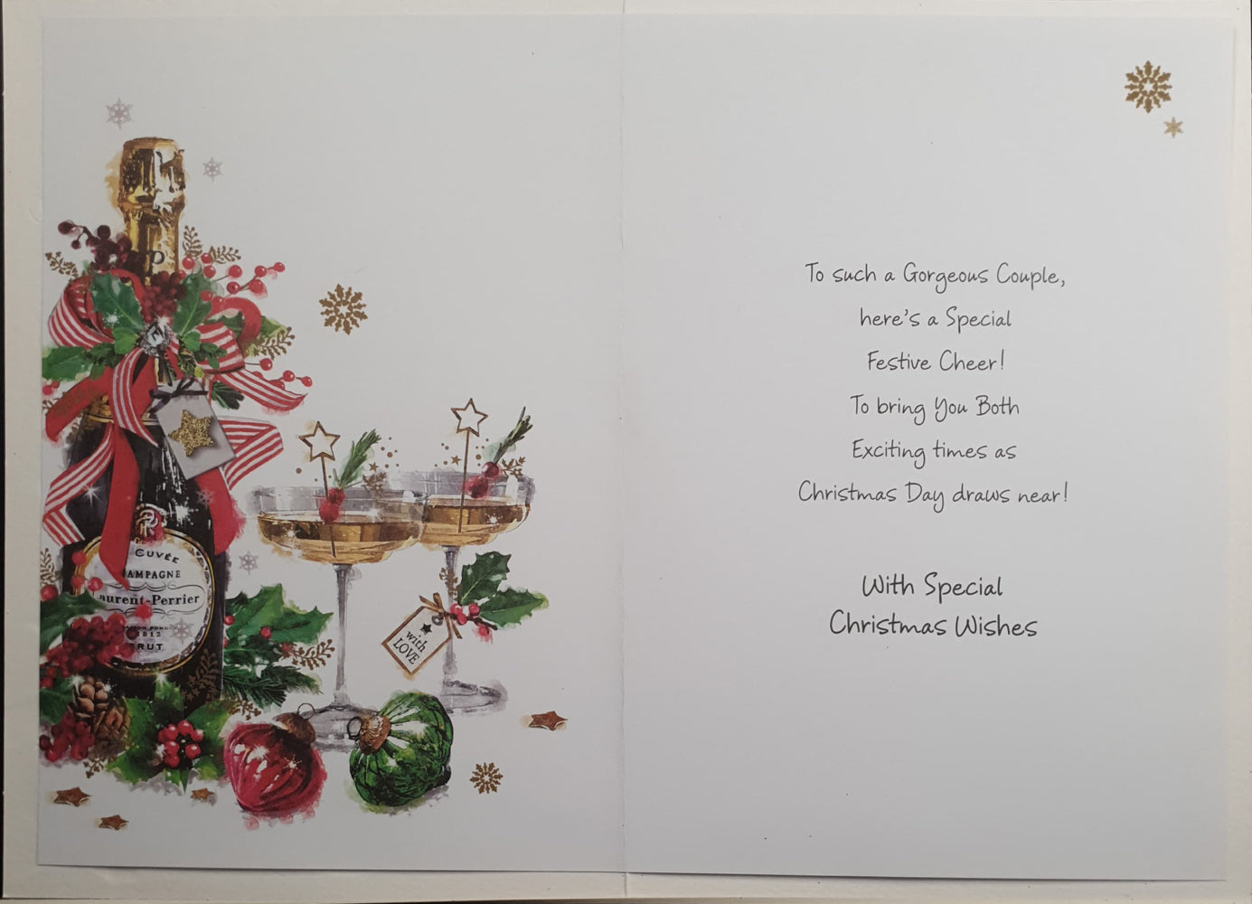 Special Son And Daughter In Law Christmas Card - Champagne Bottle & Snow