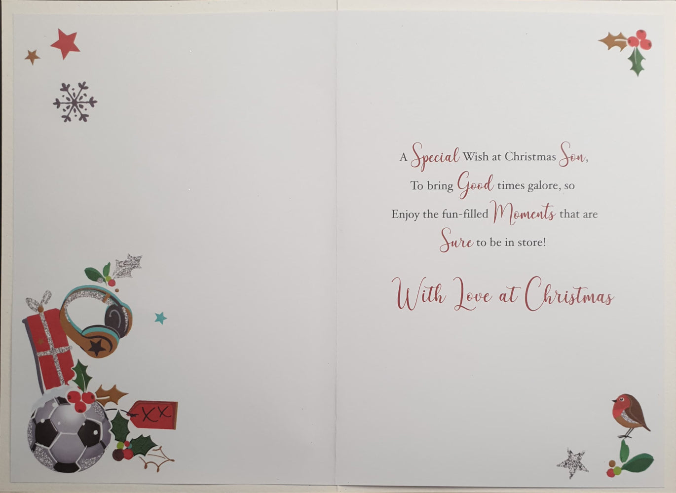 Special Son Christmas Card - Dog Looking A Lots Of Gifts