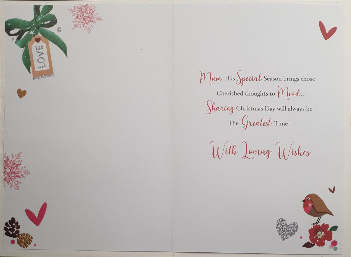 Special Mum Christmas Card - Hearts & Flowers With Birds
