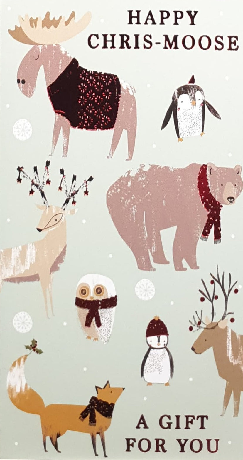 Money Wallet / Funny Christmas Card - Winter Animals Wearing Scarves