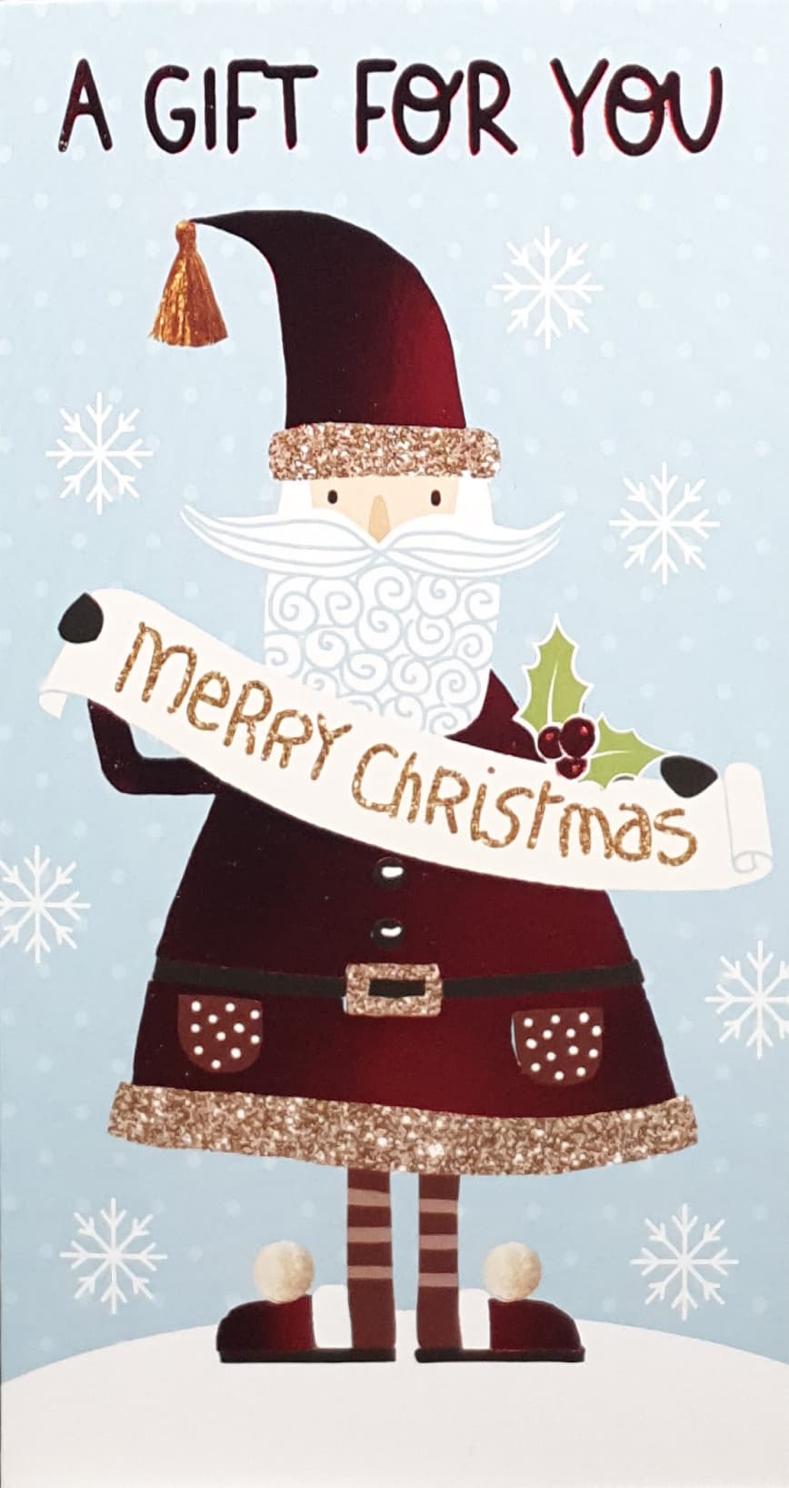 Money Wallet Christmas Card - A Gift For You / Elf Holding a Message