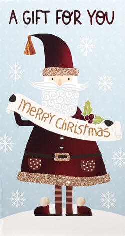 Money Wallet Christmas Card - A Gift For You / Elf Holding a Message