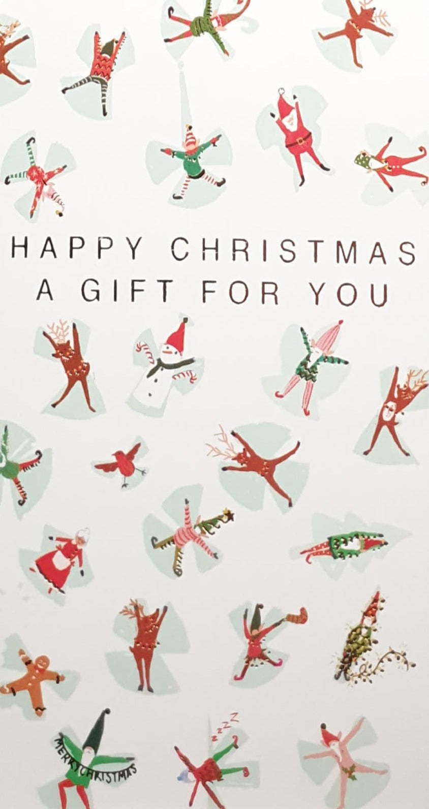 Money Wallet Christmas Card - A Gift For You / Elves Making Snow Angels