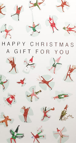 Money Wallet Christmas Card - A Gift For You / Elves Making Snow Angels