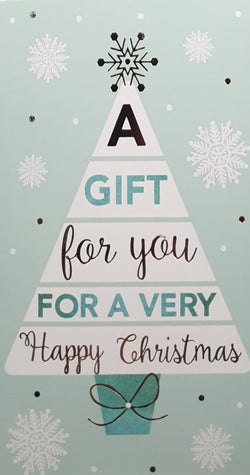Money Wallet Christmas Card - A Gift For You / White Christmas Tree & Snowflakes