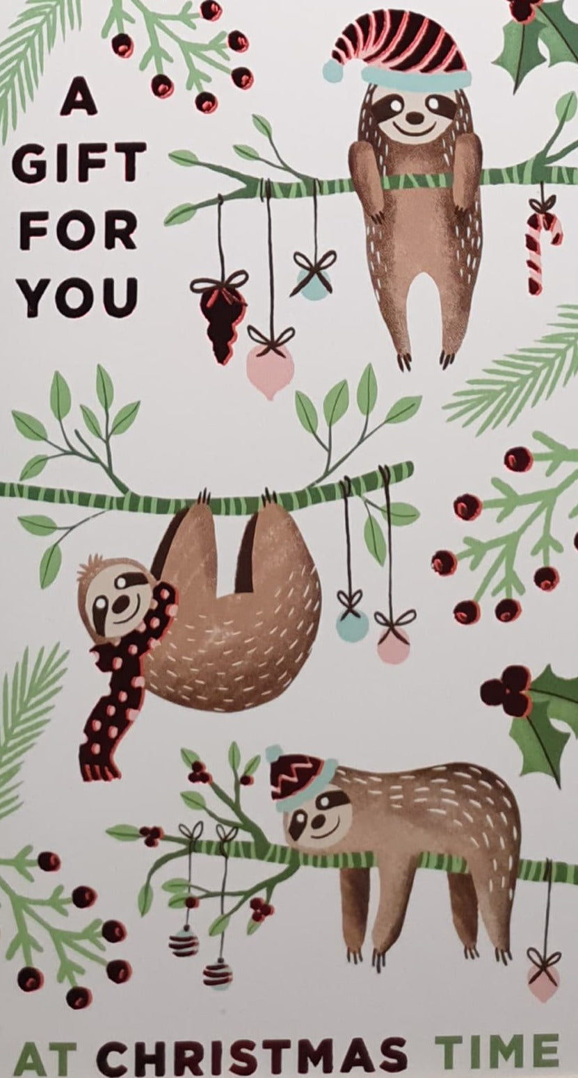 Money Wallet Christmas Card - Cute Christmas Sloths Hanging from Trees