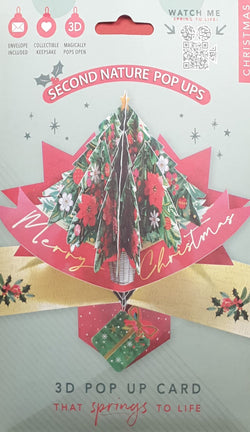Pop Up Christmas Card - Christmas Tree with Red & Pink Flowers
