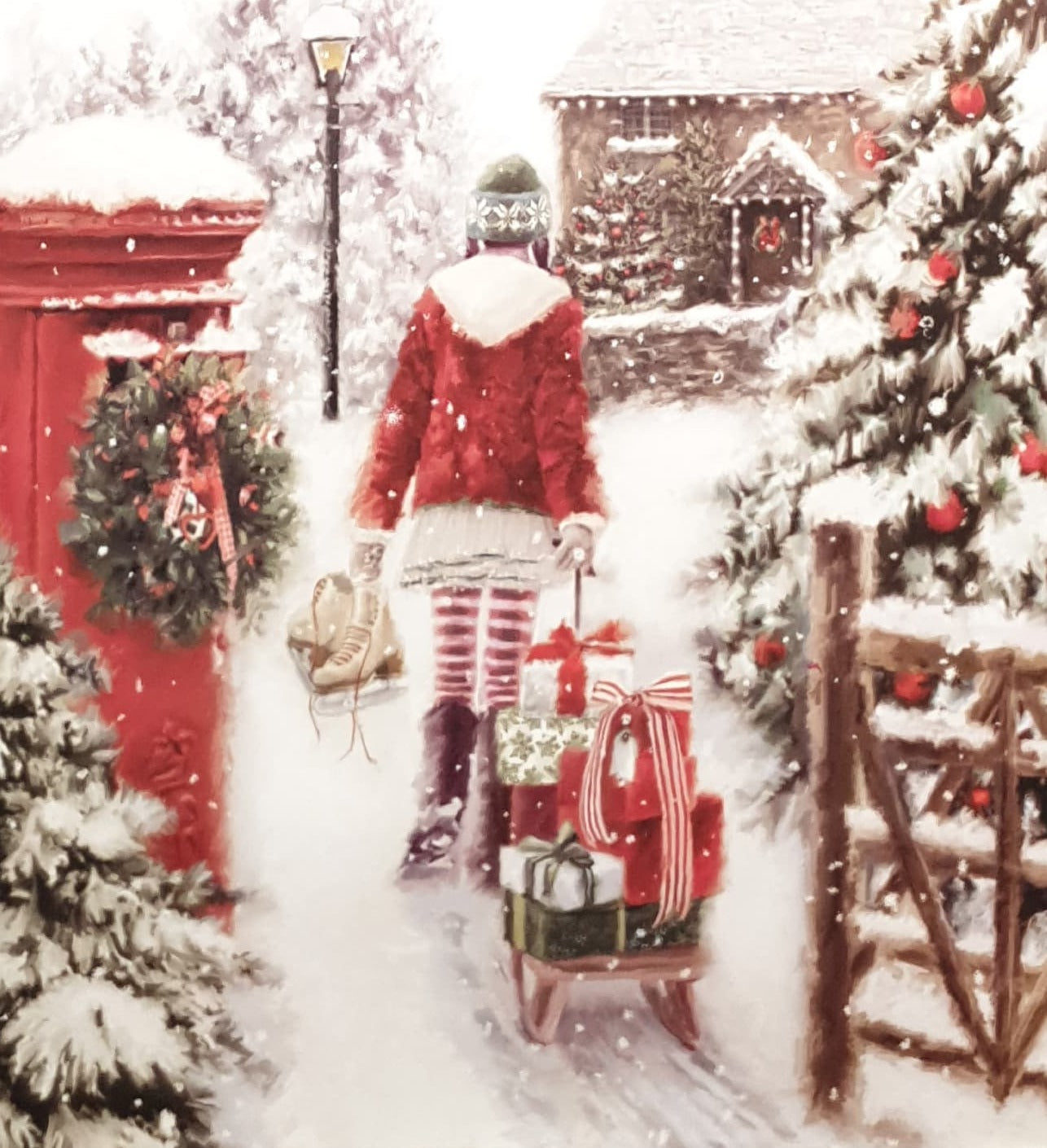 Christmas Card / With Sound - Girl Bringing Sled to House in Snow