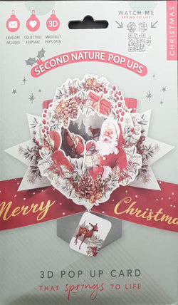 Pop Up Christmas Card - Merry Christmas - Santa in Wreath with Lantern