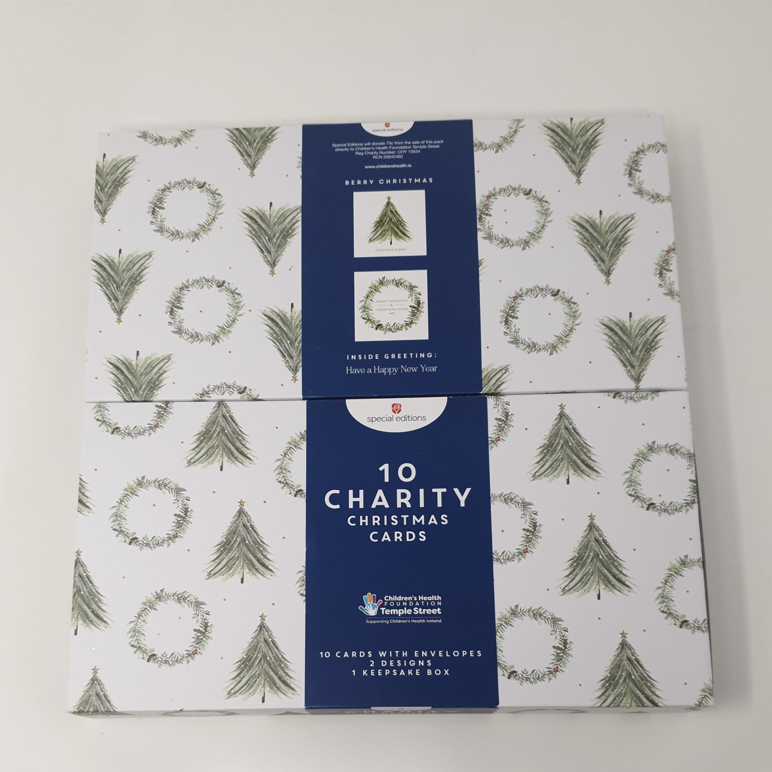 Charity Christmas Cards  - Box of 10 / Temple Street - Christmas Tree & Wreath
