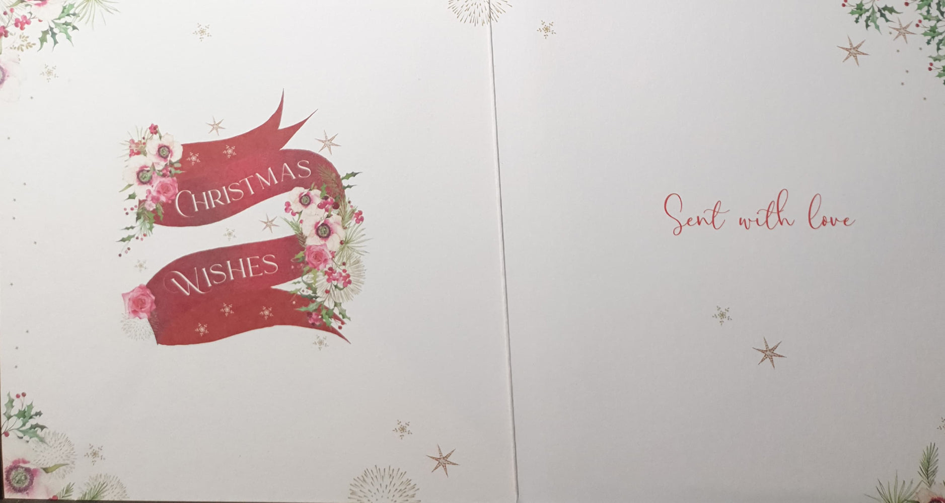General Christmas Card - Pink Ribbon & Flowers