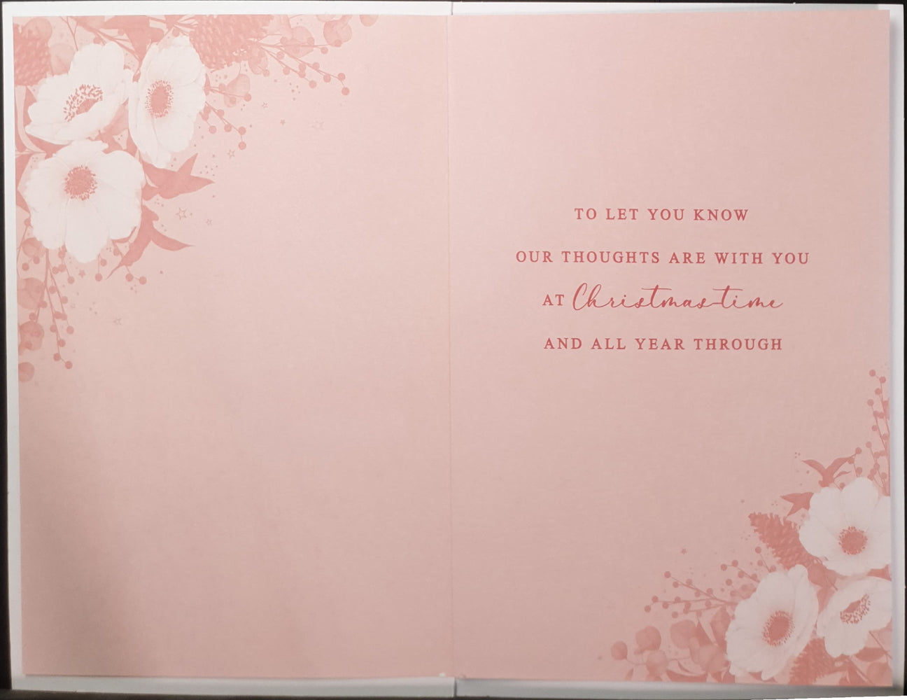 Thinking Of You Christmas Card - White Flowers & Pine Cone