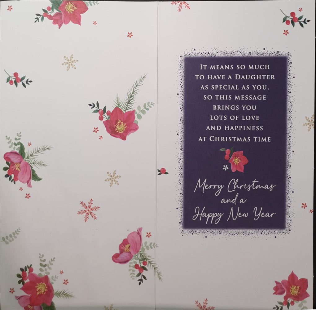 Daughter Christmas Card - Black Card & Flowers