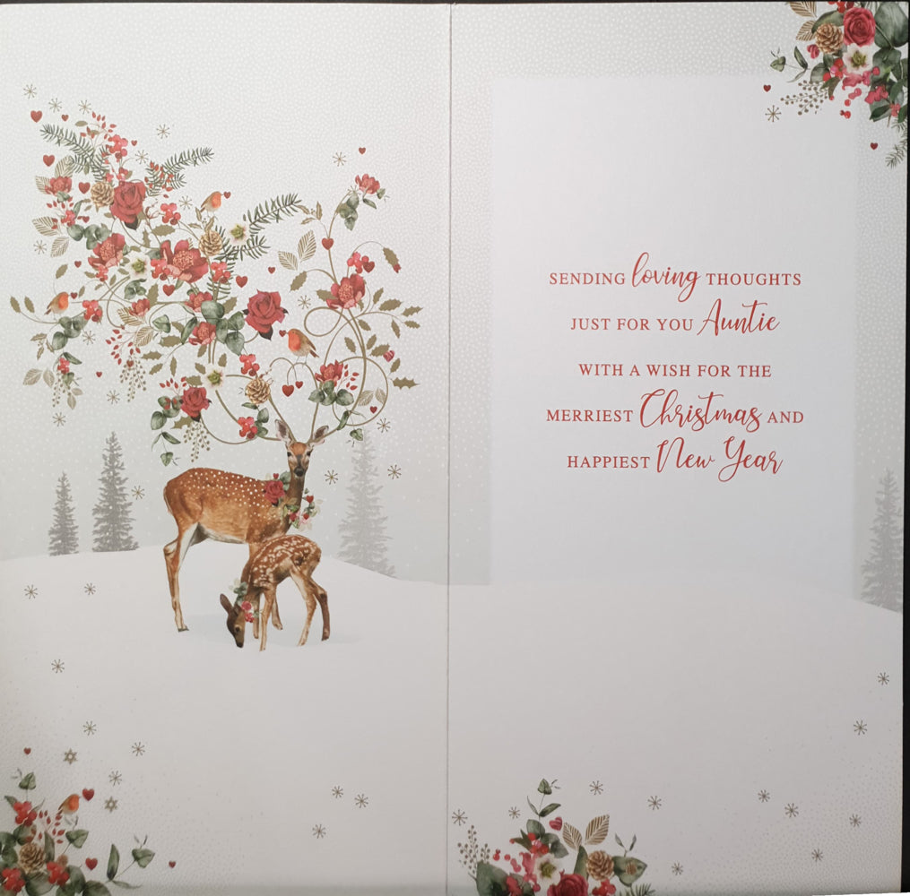 Auntie Christmas Card - Pink Tree & Deer