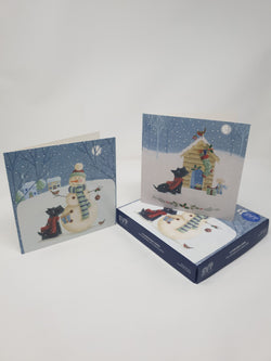Charity Christmas Cards - Box of 12 in English & Irish/ Society Of St. Vincent de Paul SVP - Dog & Snowman