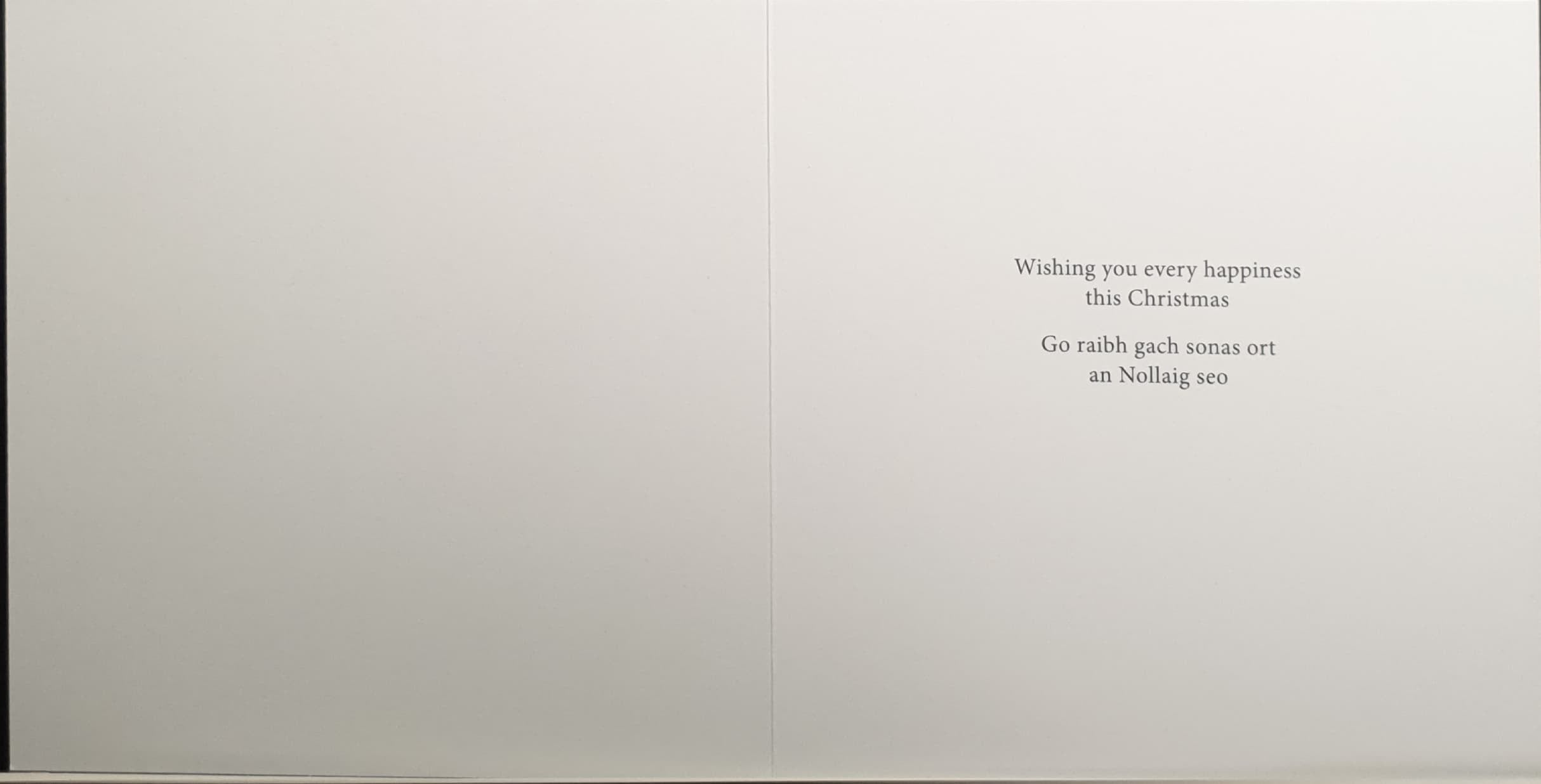 Charity Christmas Card (In Irish & English) - Pack of 8 Large Size / Cystic Fibrosis Ireland - Puppy with Gifts