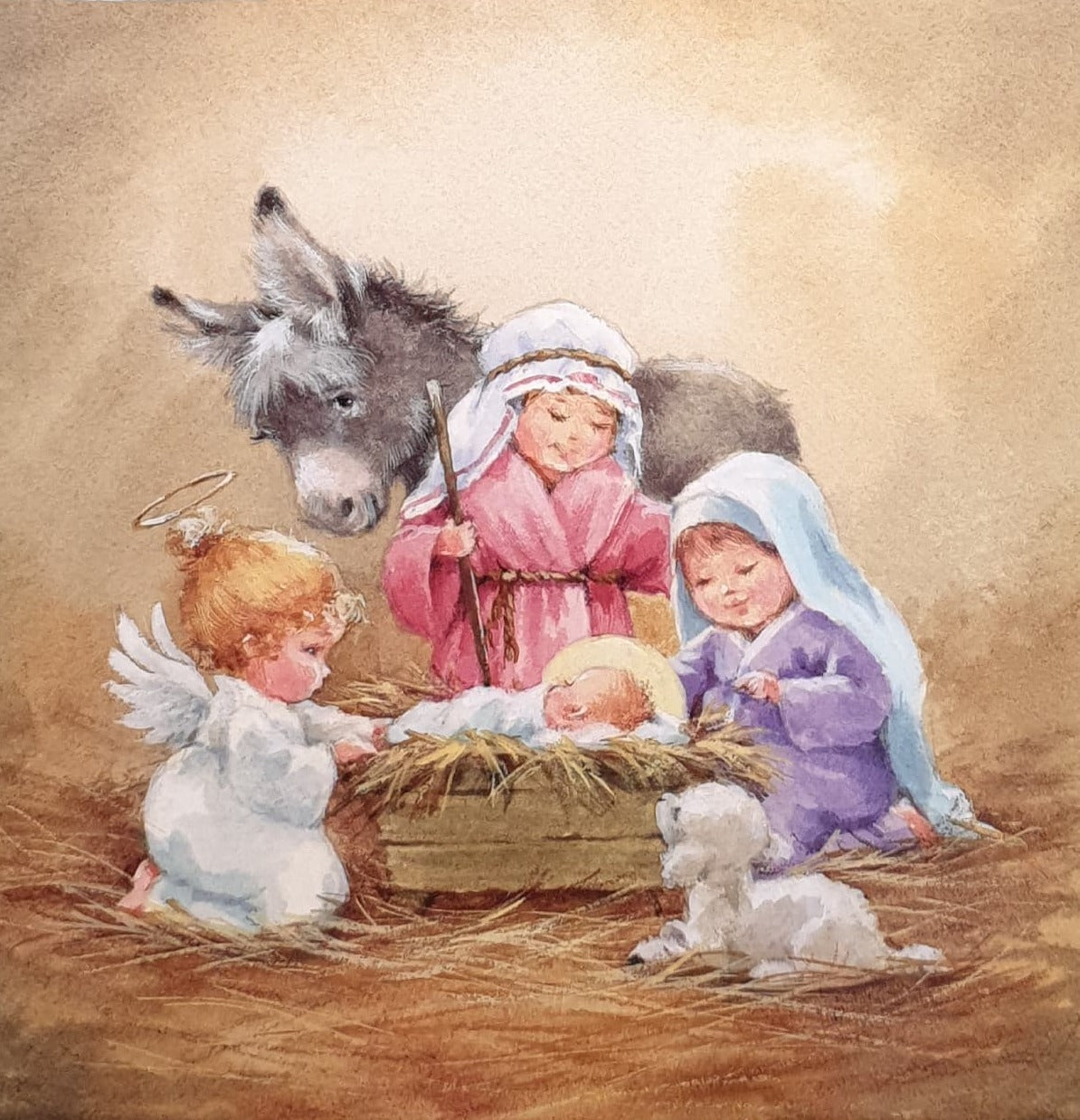 Charity Christmas Card (In Irish & English) - Pack of 8 Large Size / Cystic Fibrosis Ireland - Nativity Scene