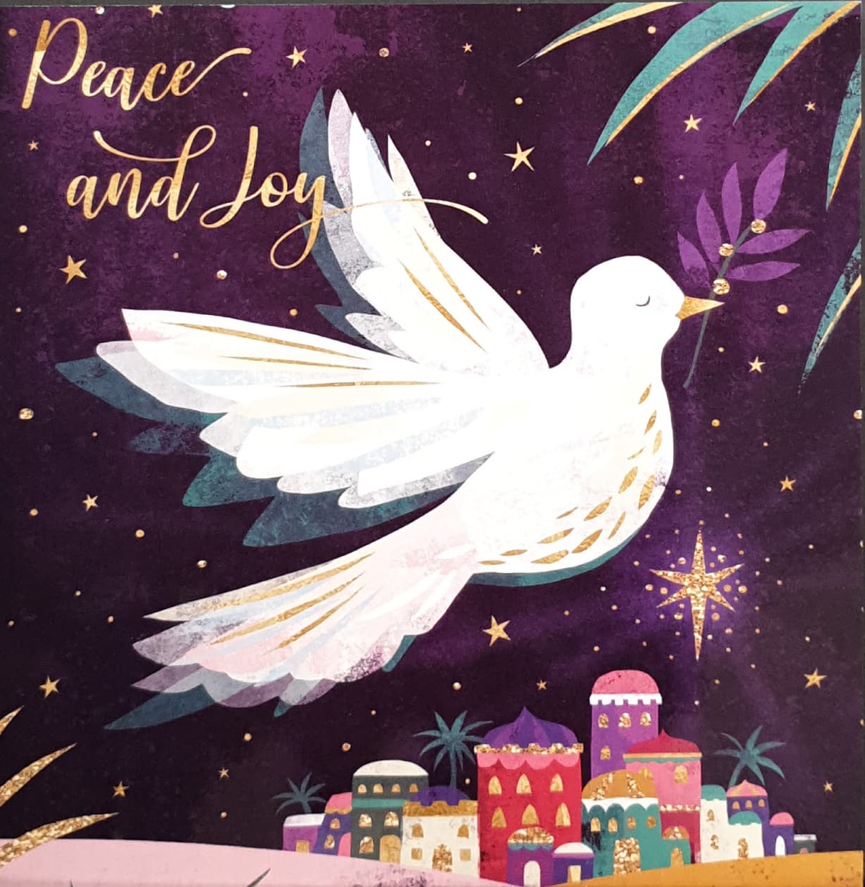 Charity Christmas Card (In Irish & English) - Pack of 8 Large Size / Cystic Fibrosis Ireland - Dove & Peace & Joy