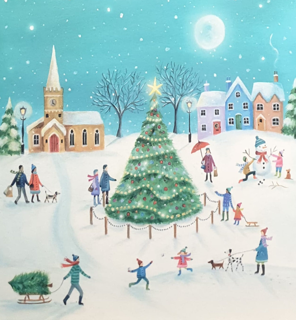 Charity Christmas Cards - Pack of 8 / Down Syndrome Ireland - Families Playing at Christmas Tree