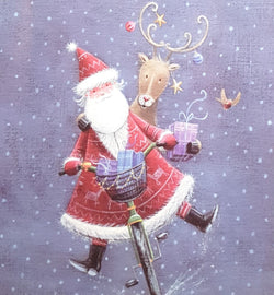 Charity Christmas Cards - Pack of 8 / Down Syndrome Ireland - Santa & Rudolph on Bike