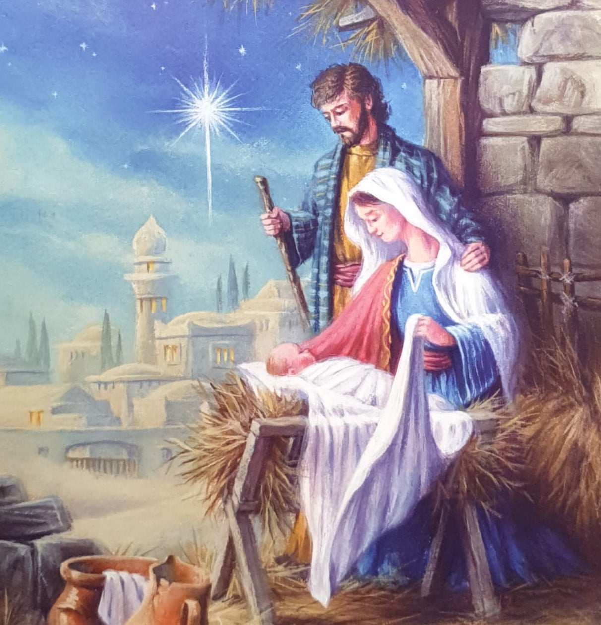 Charity Christmas Card - Pack of 8 Large Size / Northern Ireland Hospice - Mary, Joseph & Baby Jesus