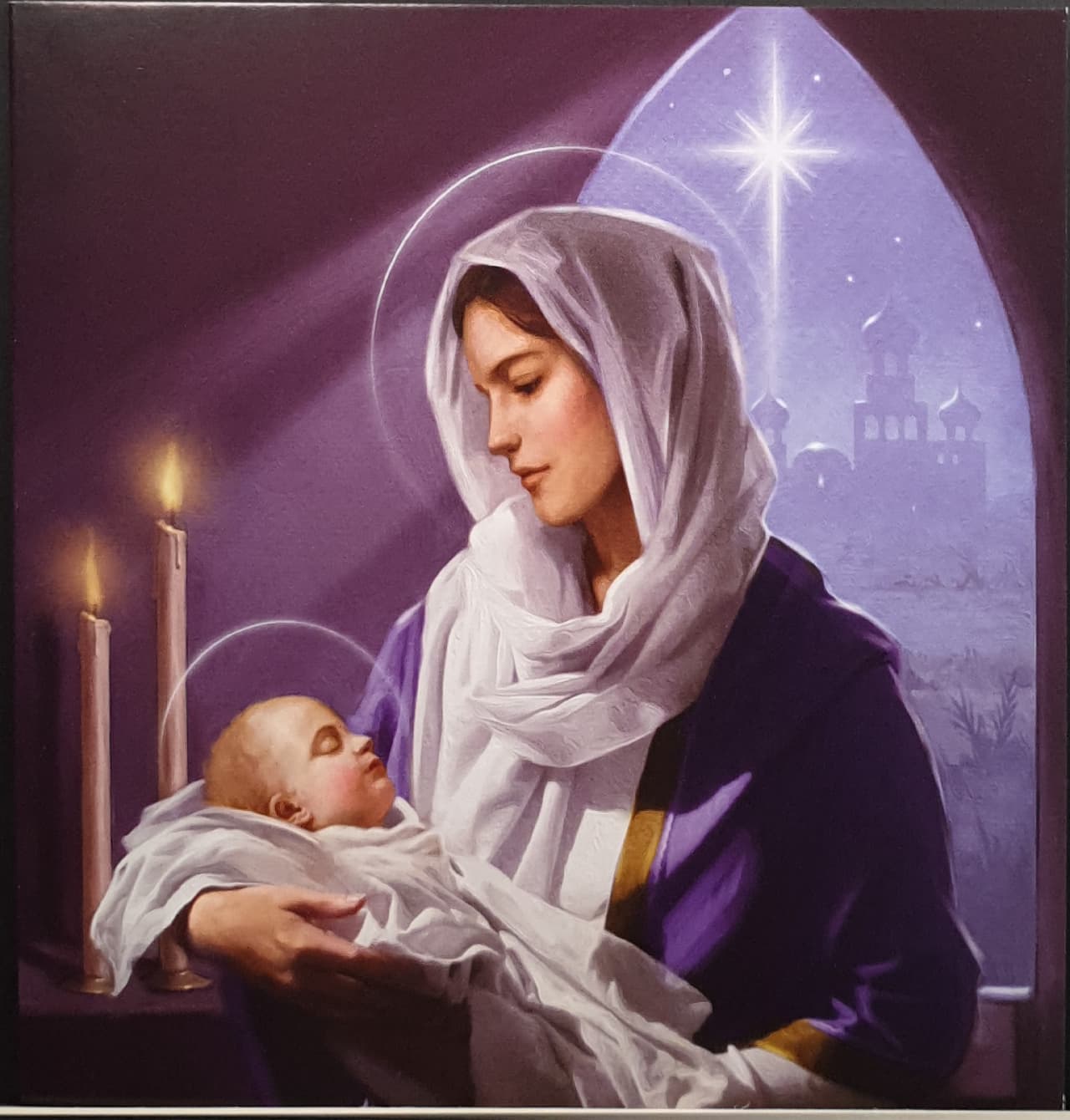 Charity Christmas Card - Pack of 8 Large Size / Northern Ireland Hospice - Mary Holding Baby Jesus