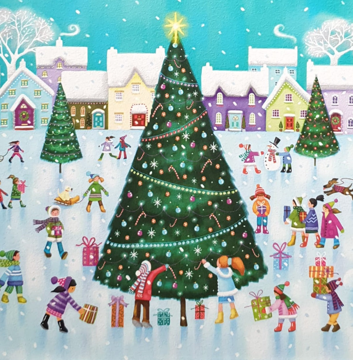 Charity Christmas Card - Pack of 8 Large Size / Northern Ireland Hospice - Children Playing at Christmas Tree