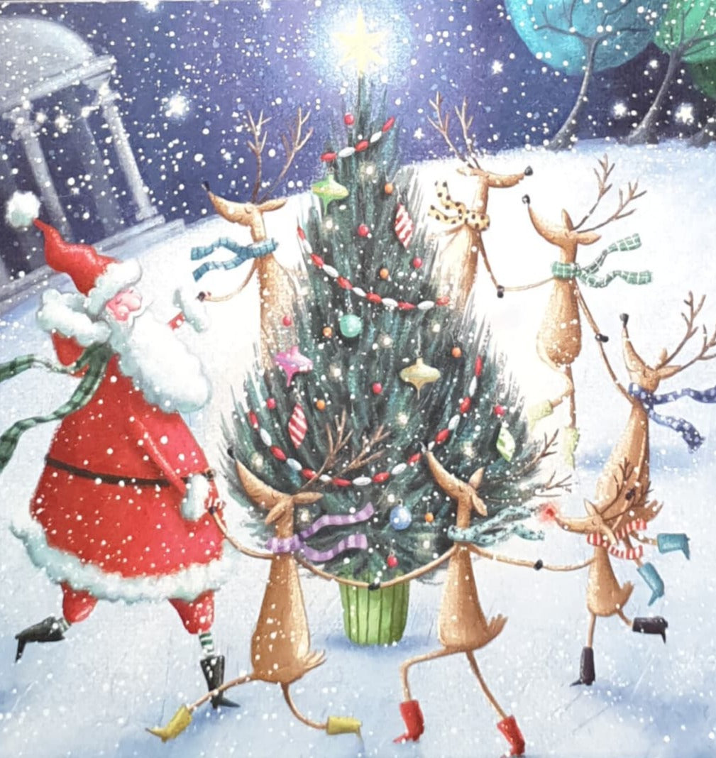Charity Christmas Card - Pack of 8 Small / Northern Ireland Hospice - Santa & Reindeer Dancing
