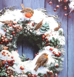 Charity Christmas Card - Pack of 8 Small / Northern Ireland Hospice - Two Robins on Wreath