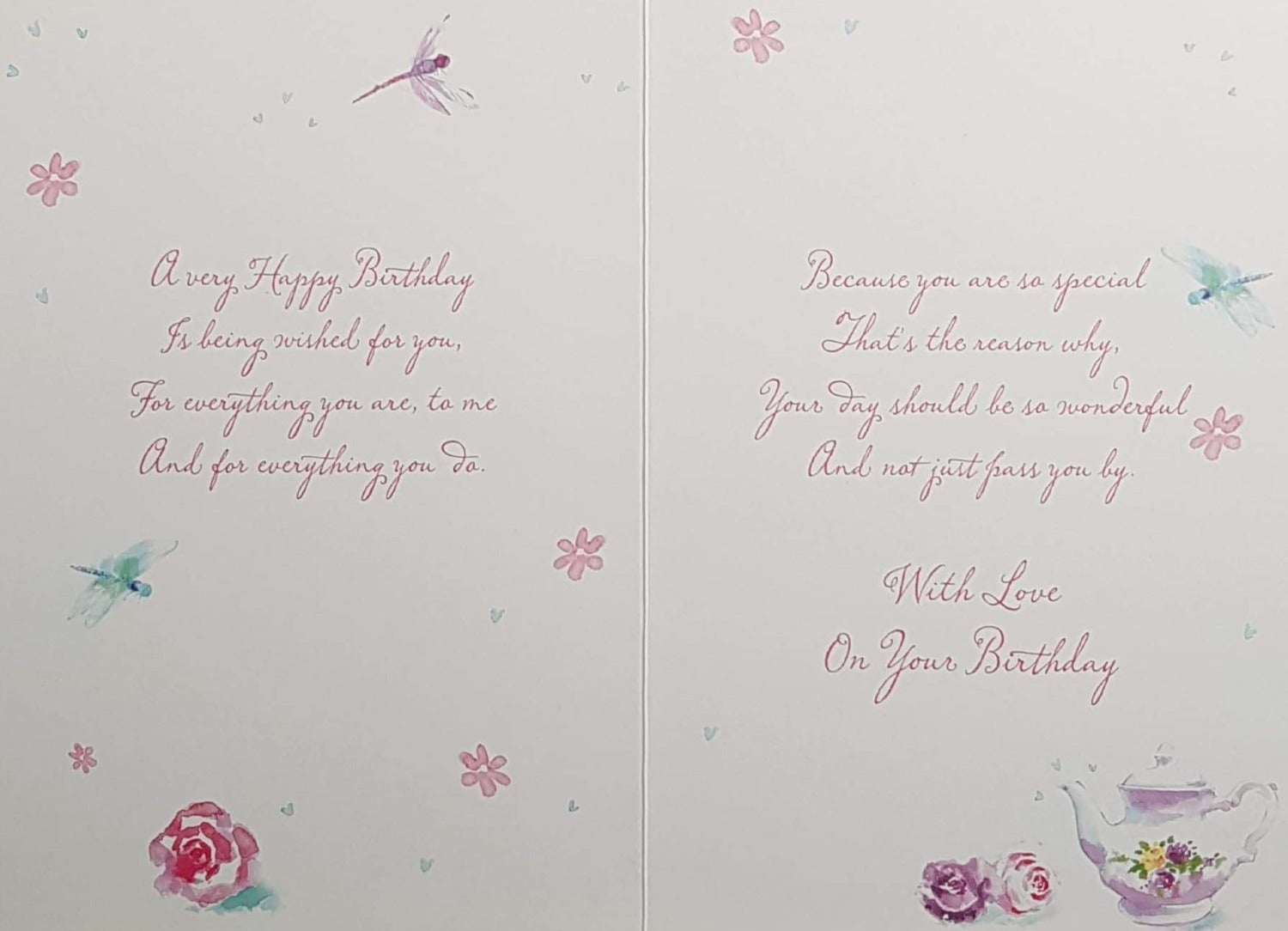 Birthday Card - Godmother / Cup Of Tea & Purple Dragonfly