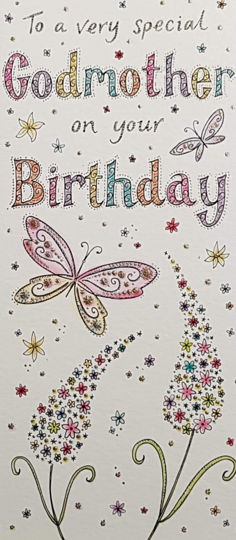 Birthday Card - Godmother / Butterflies & Plants
