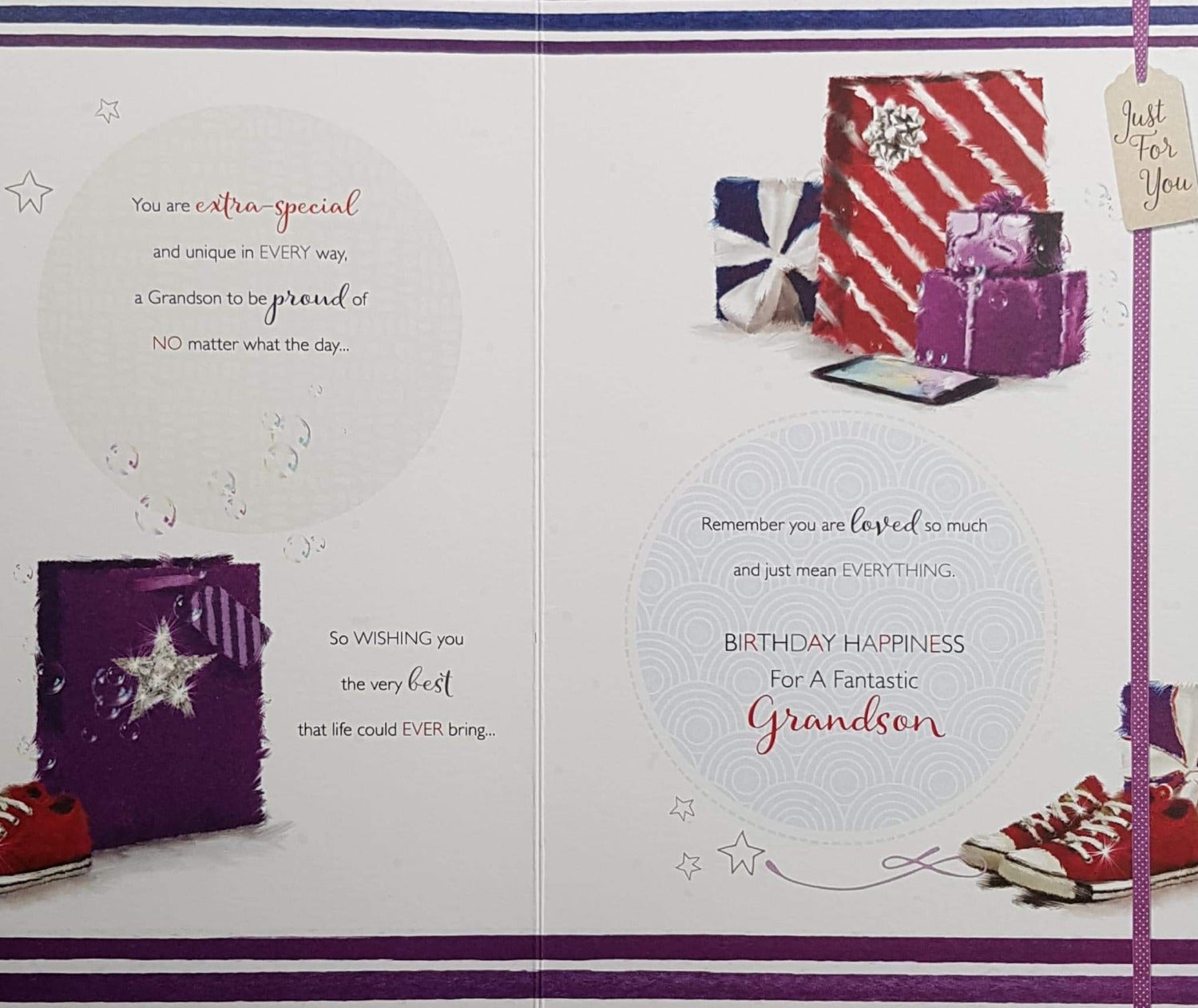 Birthday Card - Grandson / Blue Backpack & Read Headphones & Gifts