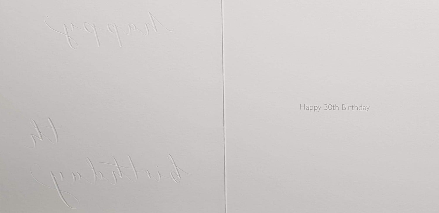 Age 30 Birthday Card - Big White Number 30 & Floral Corners