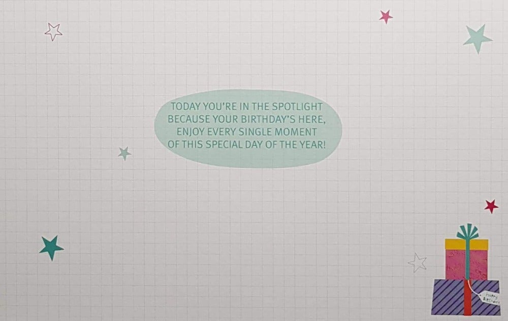 Age 8 Birthday Card - The Girl Putting On The Lipstick & Gold Number 8 Marked Pink Stars