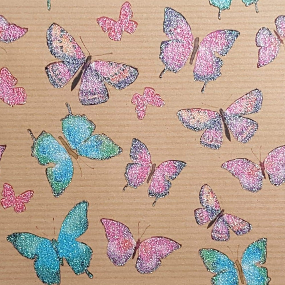 Blank Card - Blue & Pink Butterflies With Glitter