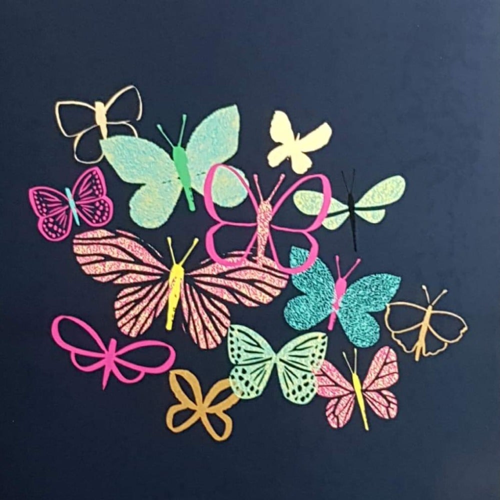 Blank Card - Colorful Butterflies On The Black Front