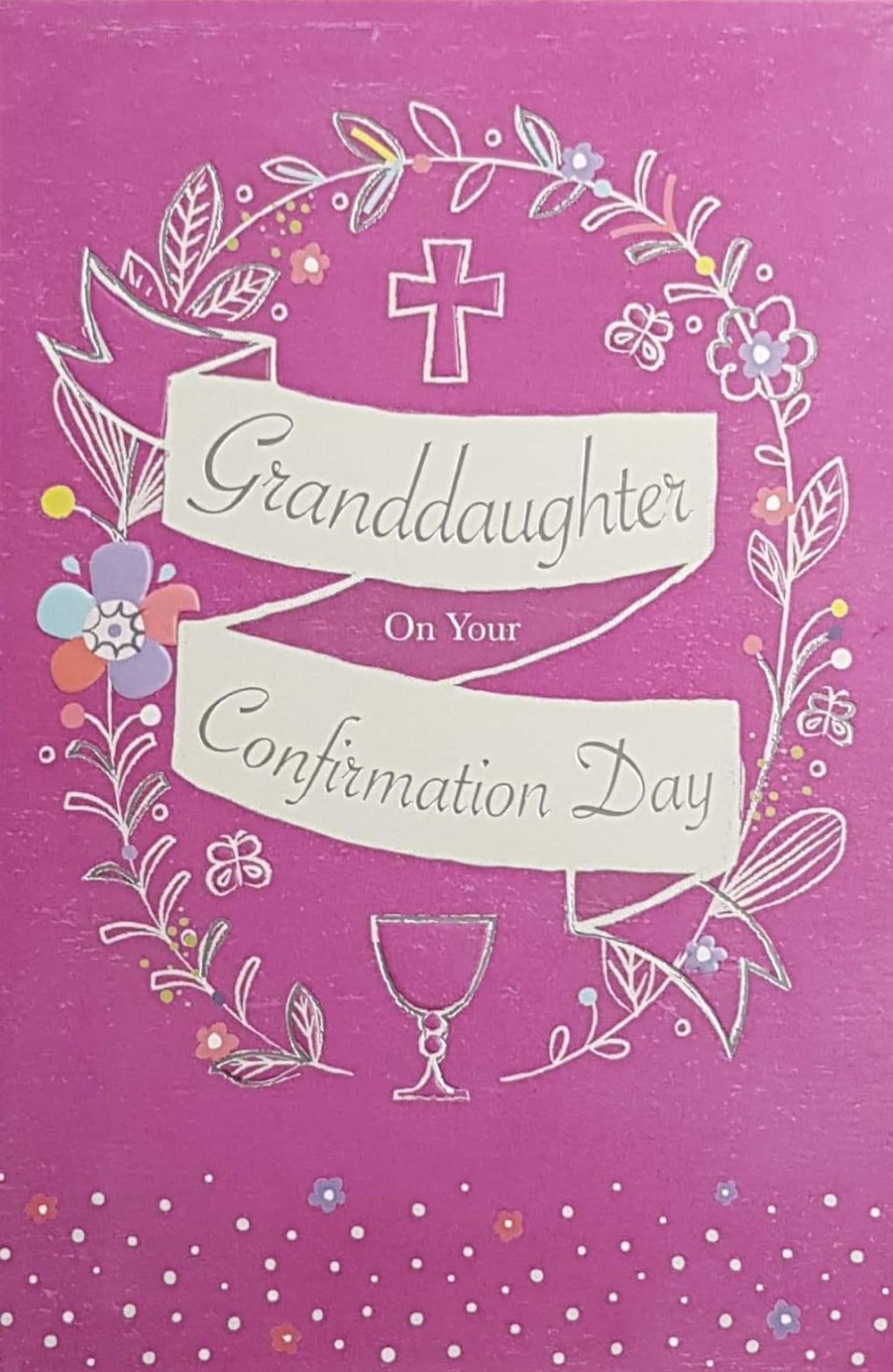 Confirmation Card - Granddaughter / Floral Motive & White Dots