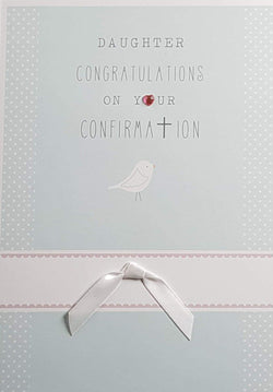 Confirmation Card - Daughter / White Bow & White Bird