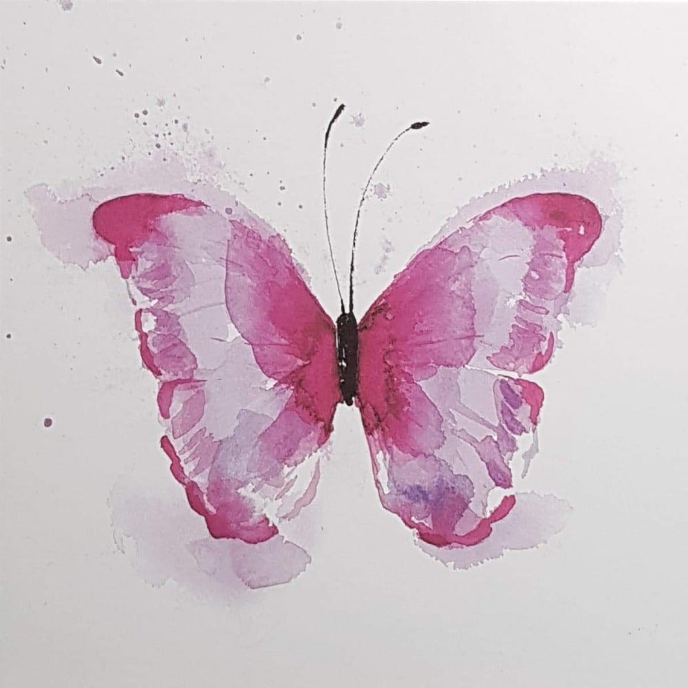 Blank Card - Pink Single Butterfly Painted