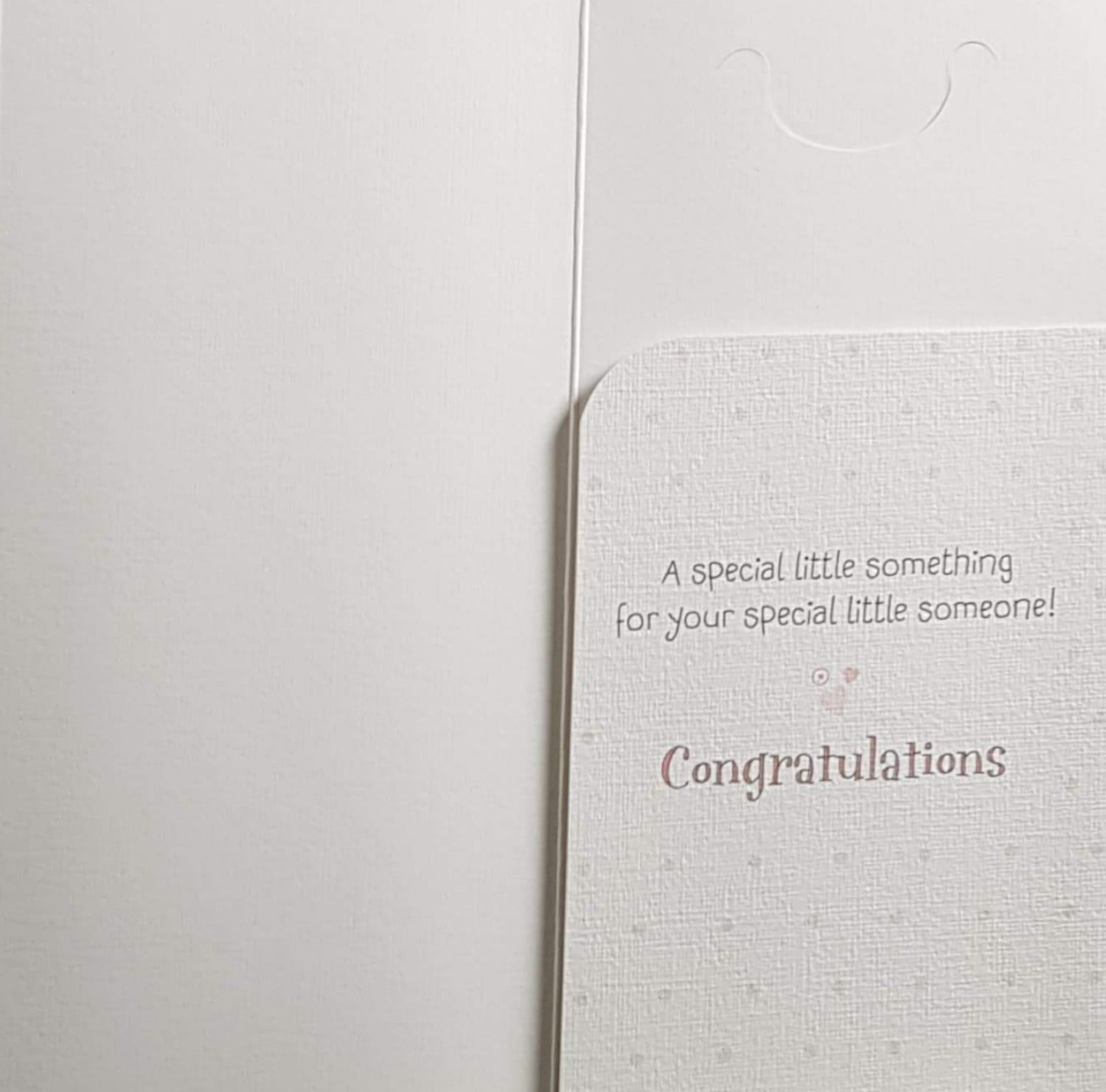 New Baby Card - Girl / Cute Teddie Holding Scarf With Pink Spots (Money Wallet)