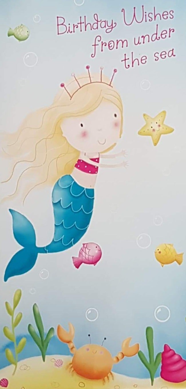 Birthday Card - Girl / Little Mermaid At The Bottom Of The Sea (Money Wallet)