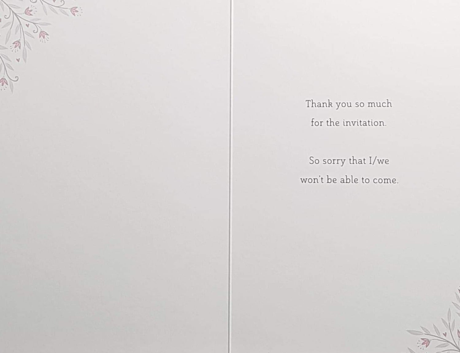 Wedding Card - Invitation Response / Floral Corners & Gold Font (Regret)