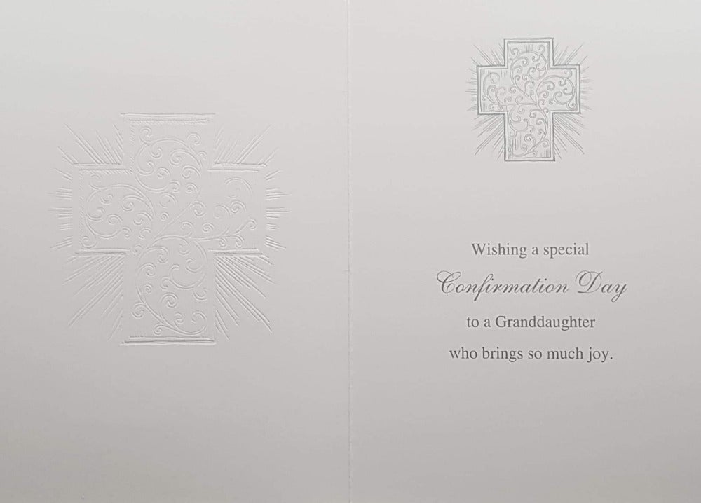 Confirmation Card - Granddaughter / White Big Cross & Pink Decorations