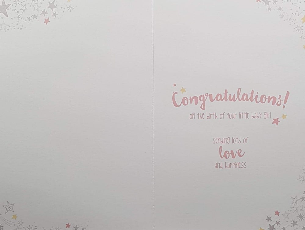 New Baby Card - Girl / Cute Teddy Bear Is Sleeping On The Moon Is Dreaming Of Sheeps