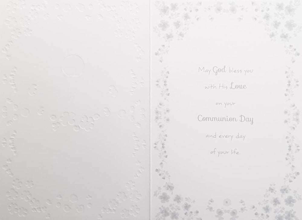 Communion Card - Girl / Bread Cup Blessed / Floral Frame