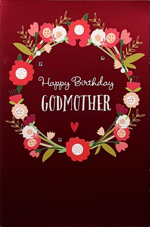 Birthday Card - Godmother / Floral Wreanth