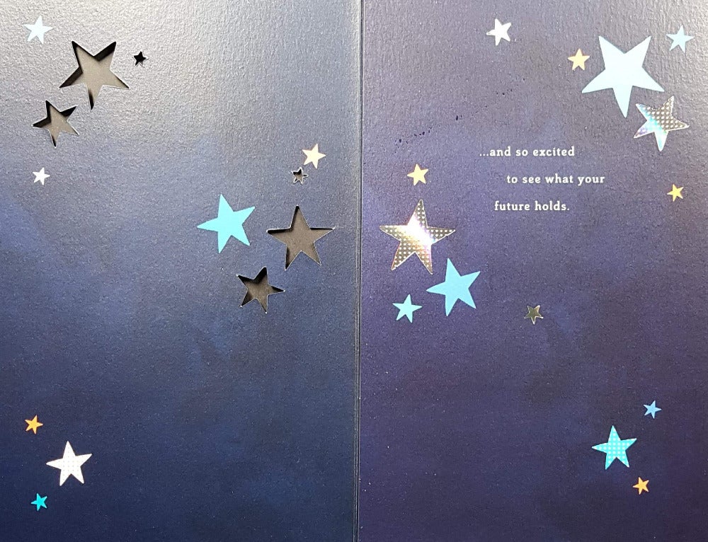 Birthday Card - Age 21 Son / Silver & Blue Stars
