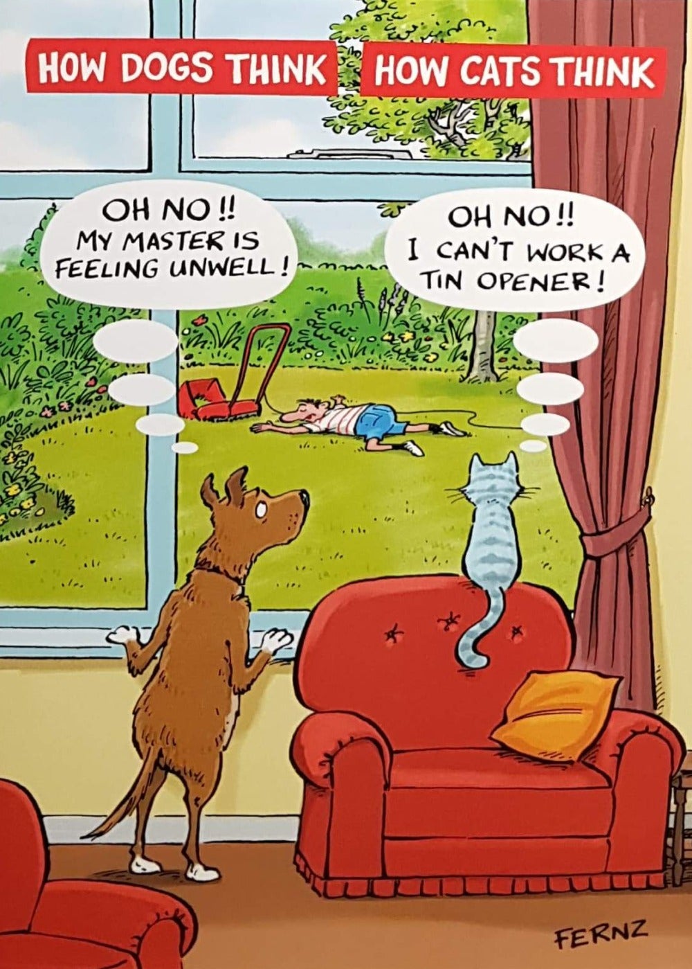 Birthday Card - Humour / How Dogs / Cats Are Thinking