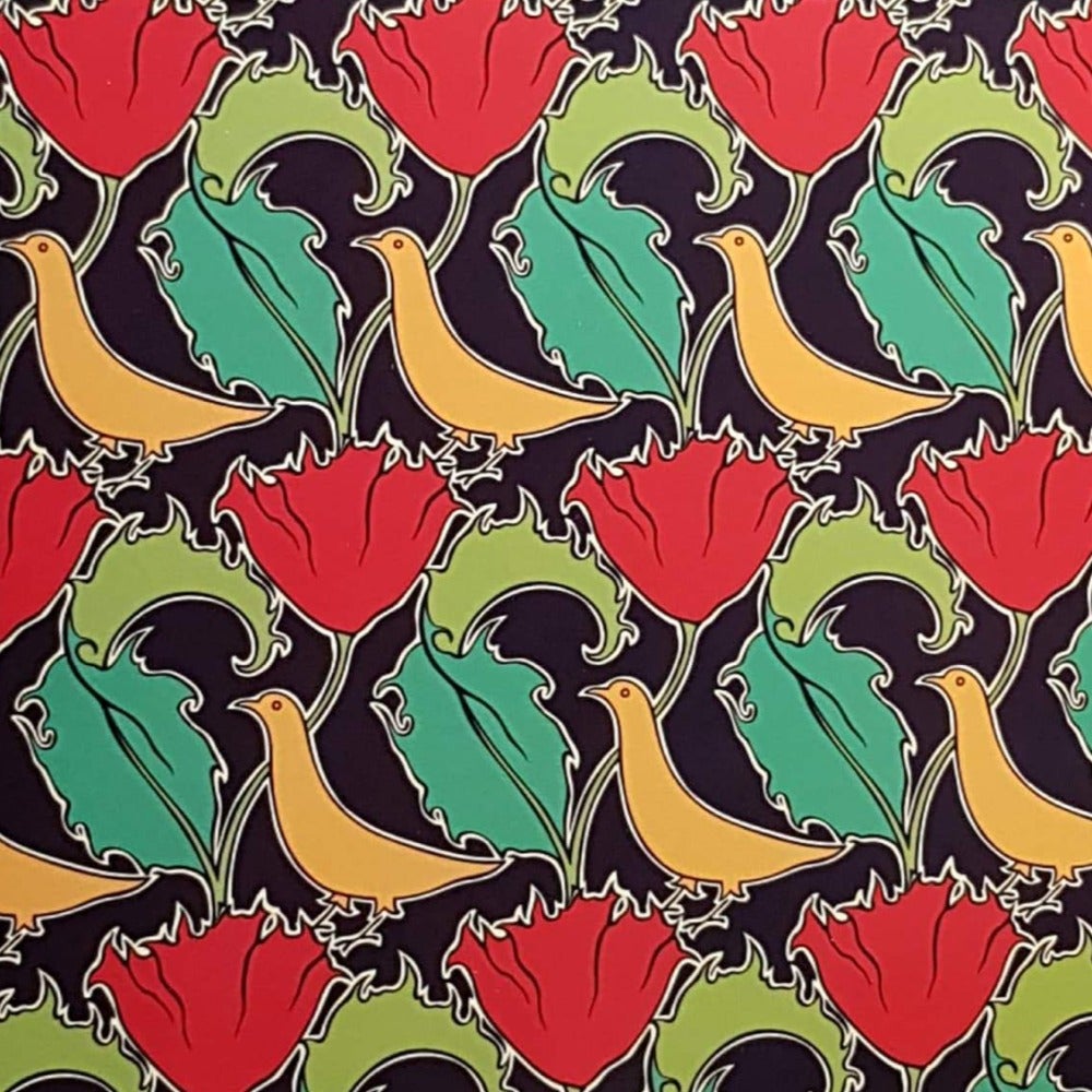 Blank Card - Yellow Birds & Roses Pattern