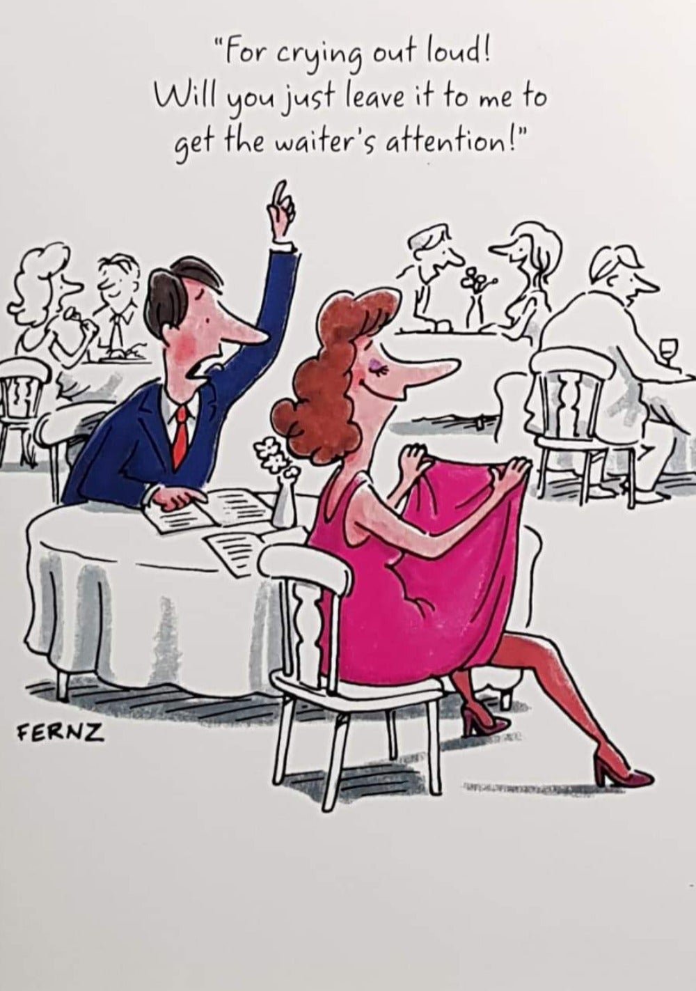 Birthday Card - Humour / Woman Getting the Waiter's Attention